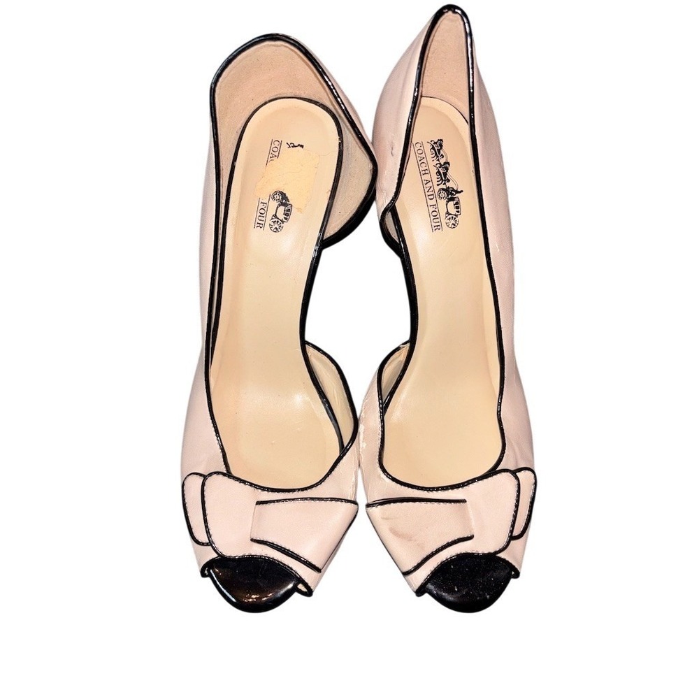 Coach and Four Pumps Womens 9 Nude Beige Peep Toe Bow Stiletto Heels preppy